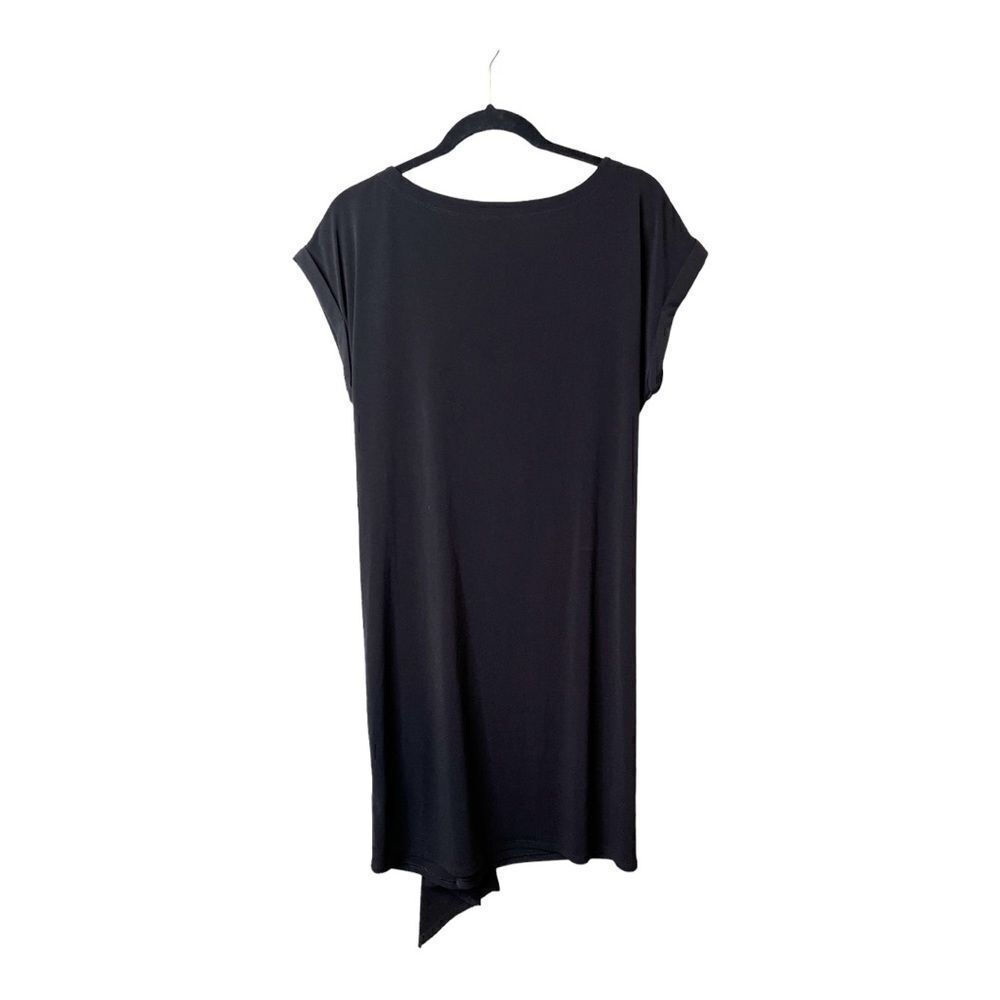 Kenneth Cole Reaction‎ Black Short Sleeve Ruched Asymmetrical Dress Size Medium - Picture 2 of 10